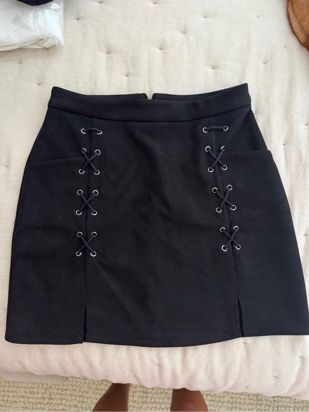 Black Lace-Up Front Mini Skirt - Women's